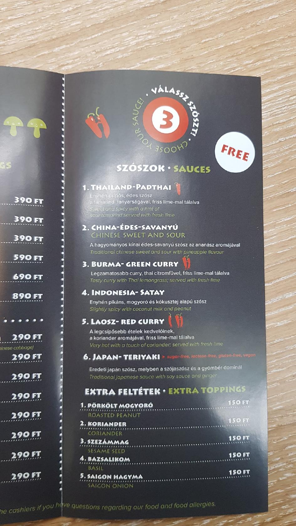 Menu at Padthai Wokbar Budapest rs vez r tere 25 a