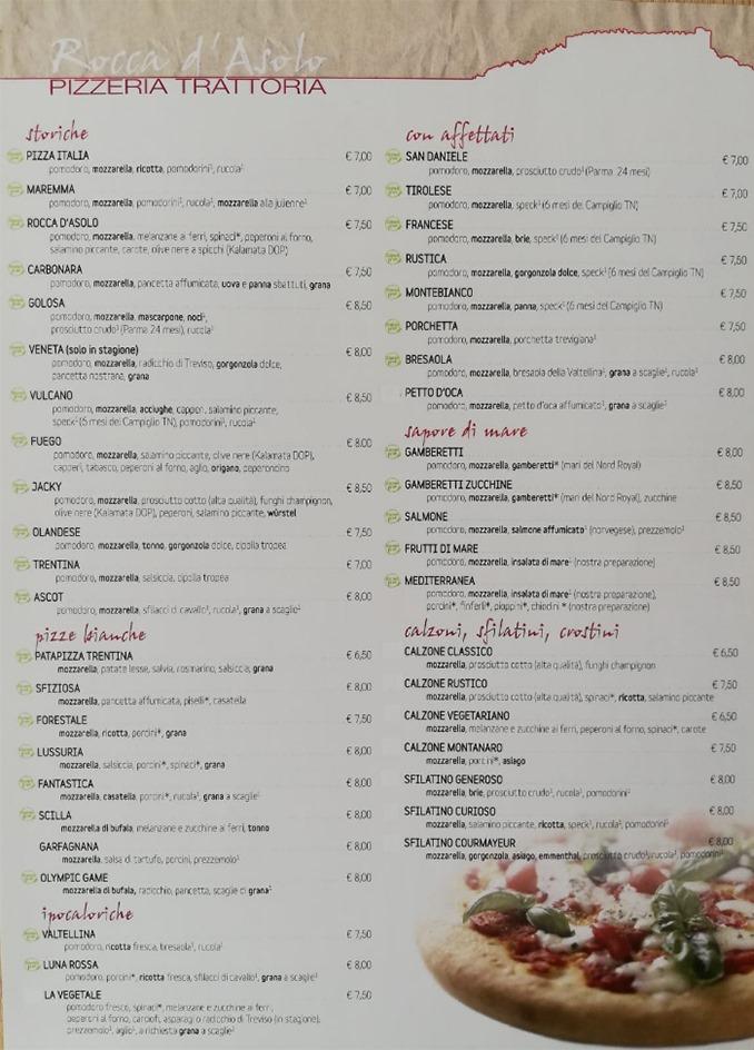 Menu da Ristorante Pizzeria Rocca D Asolo San Vito