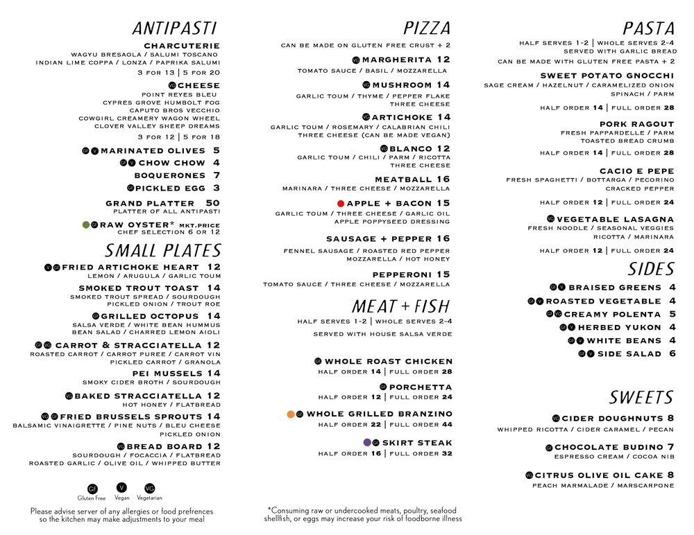 Menu at The Core Kitchen at Atomic Dog Cidery restaurant, Gettysburg