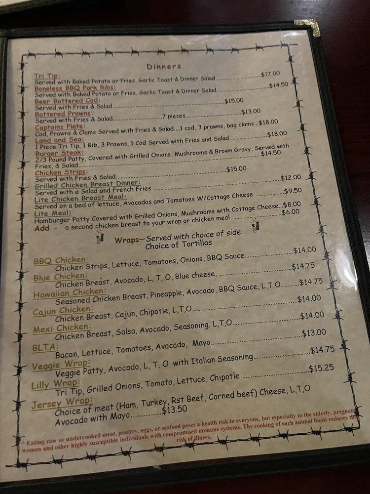 Menu at Jersey Lilly pub & bar, Roseburg