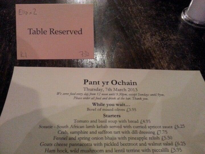 Menu at Pant-yr-Ochain pub & bar, Gresford