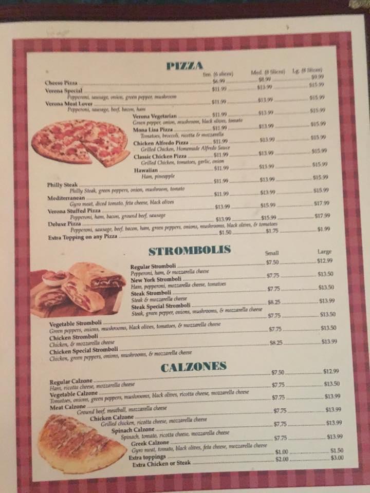 Menu at Verona Italian & Greek restaurant, Shelby, E Marion St