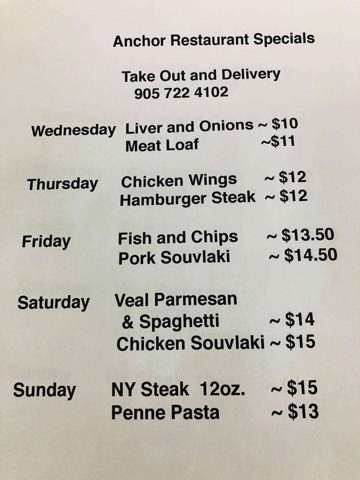 Menu at Anchor Family Restaurant,