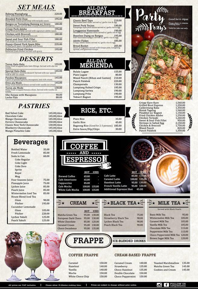 Menu at Cafe Poblacion, Caloocan, 505 A.Mabini street