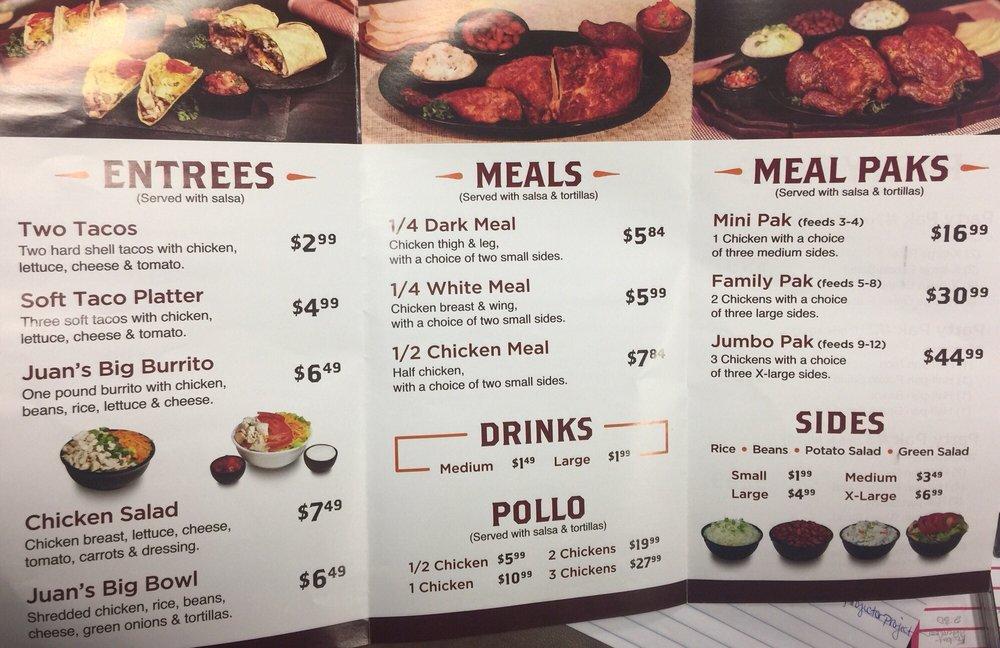 Menu at Juan Pollo restaurant Beaumont 550 Beaumont Ave