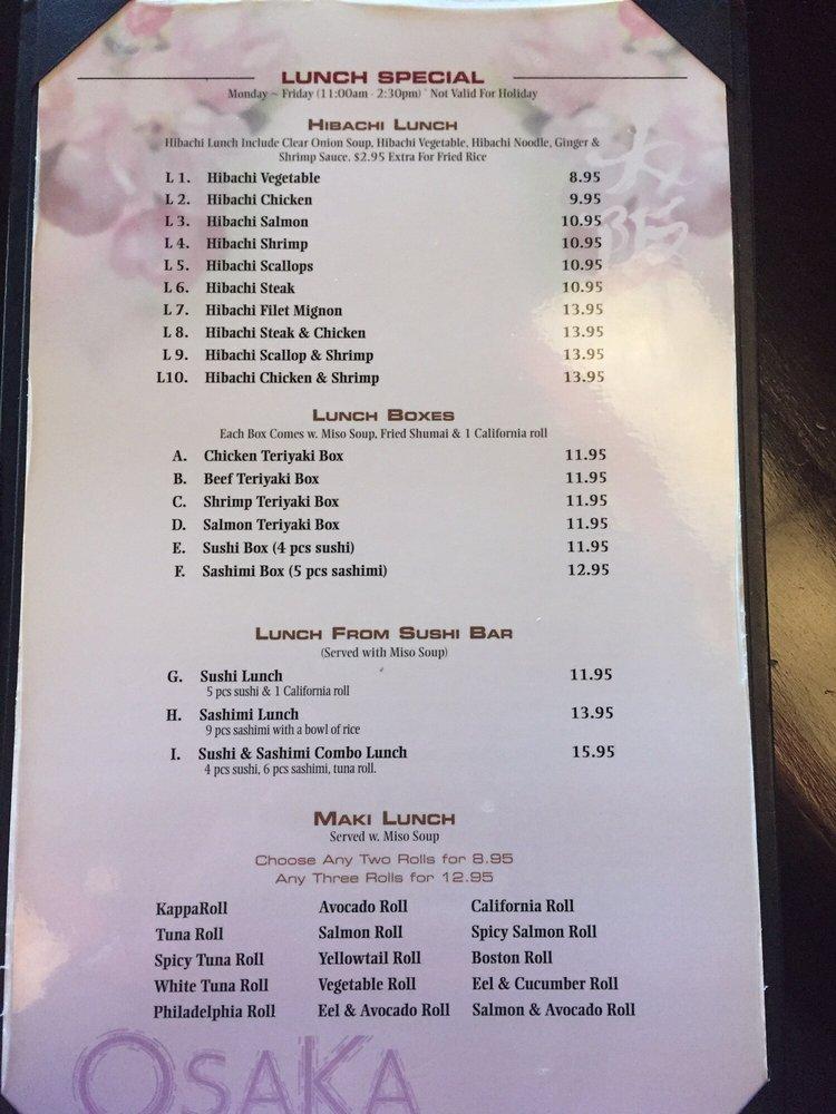 Menu At Osaka Sushi And Hibachi Restaurant Woodbury