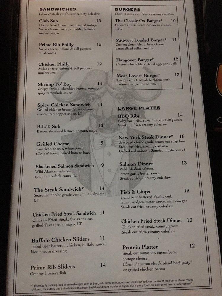 Menu at Blue Ox Tavern pub & bar, Las Vegas, W SAHARA AVE STE A