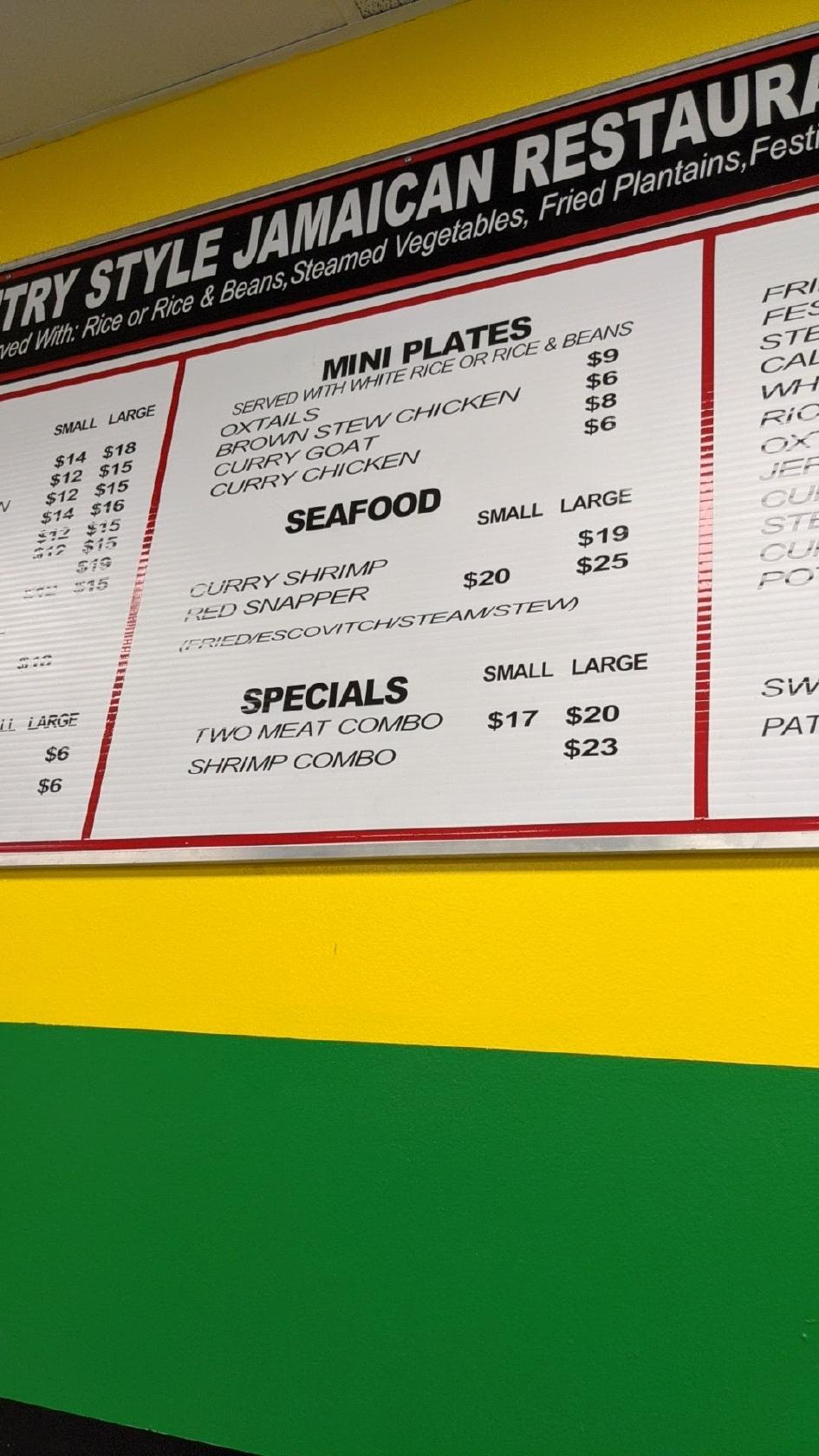 Menu at Country Style Jamaican Restaurant, Inglewood
