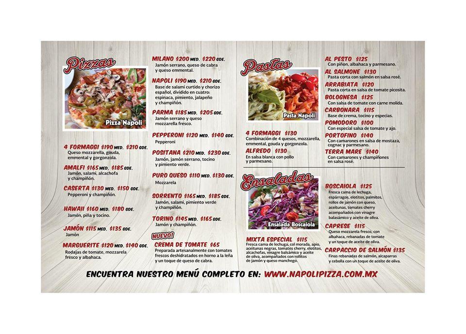 Menu at Napoli Pizza & Pasta Contry Lux restaurant, Monterrey