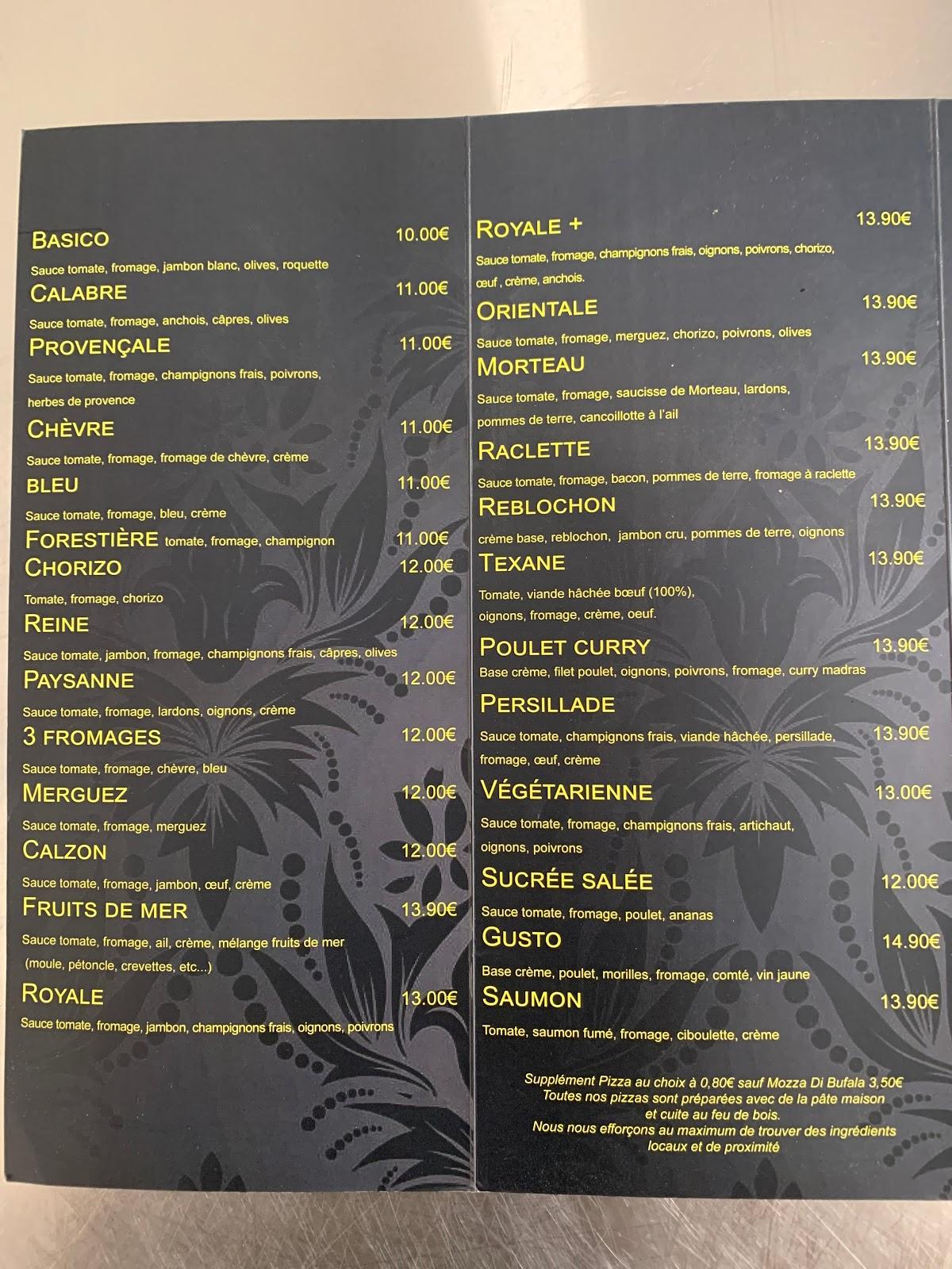 Menu at Pizz'Factory restaurant, Dole