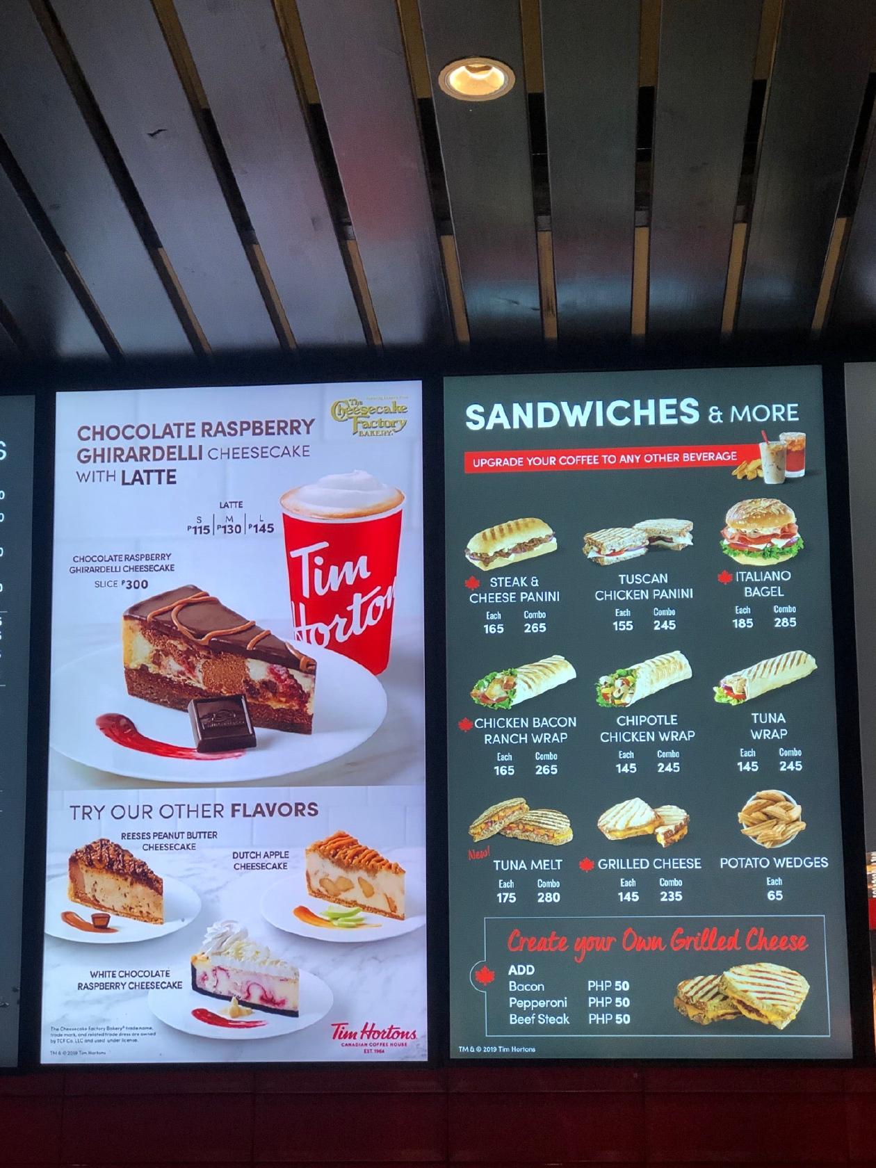 Carta del café Tim Hortons, Ciudad Quezon, J2RR+75C
