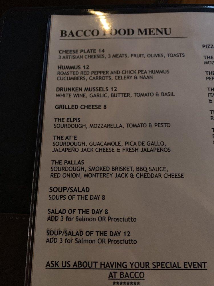 Menu at Bacco on the Bayou pub & bar, Houston