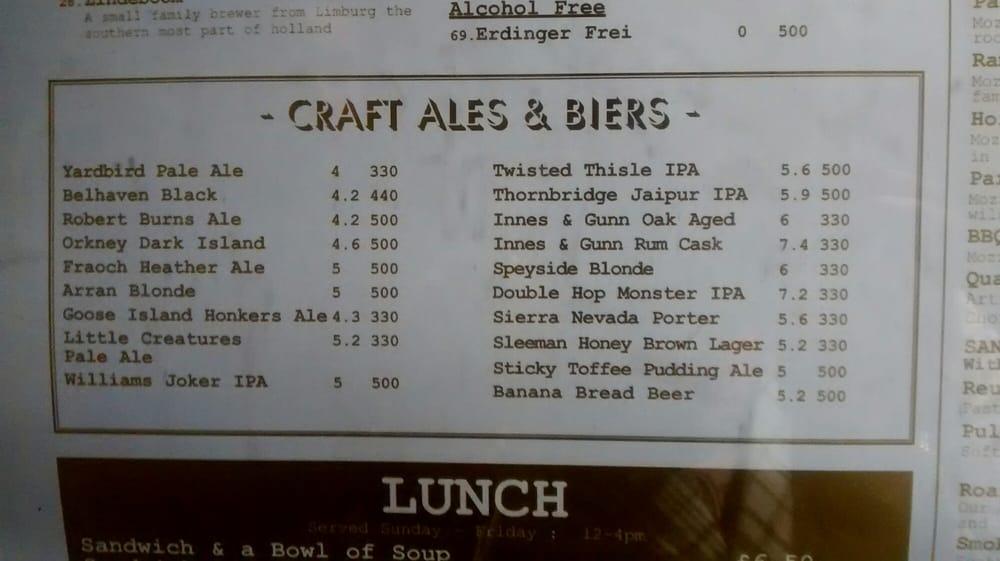 Menu at Bier Halle pub & bar, Glasgow, 9 Gordon St