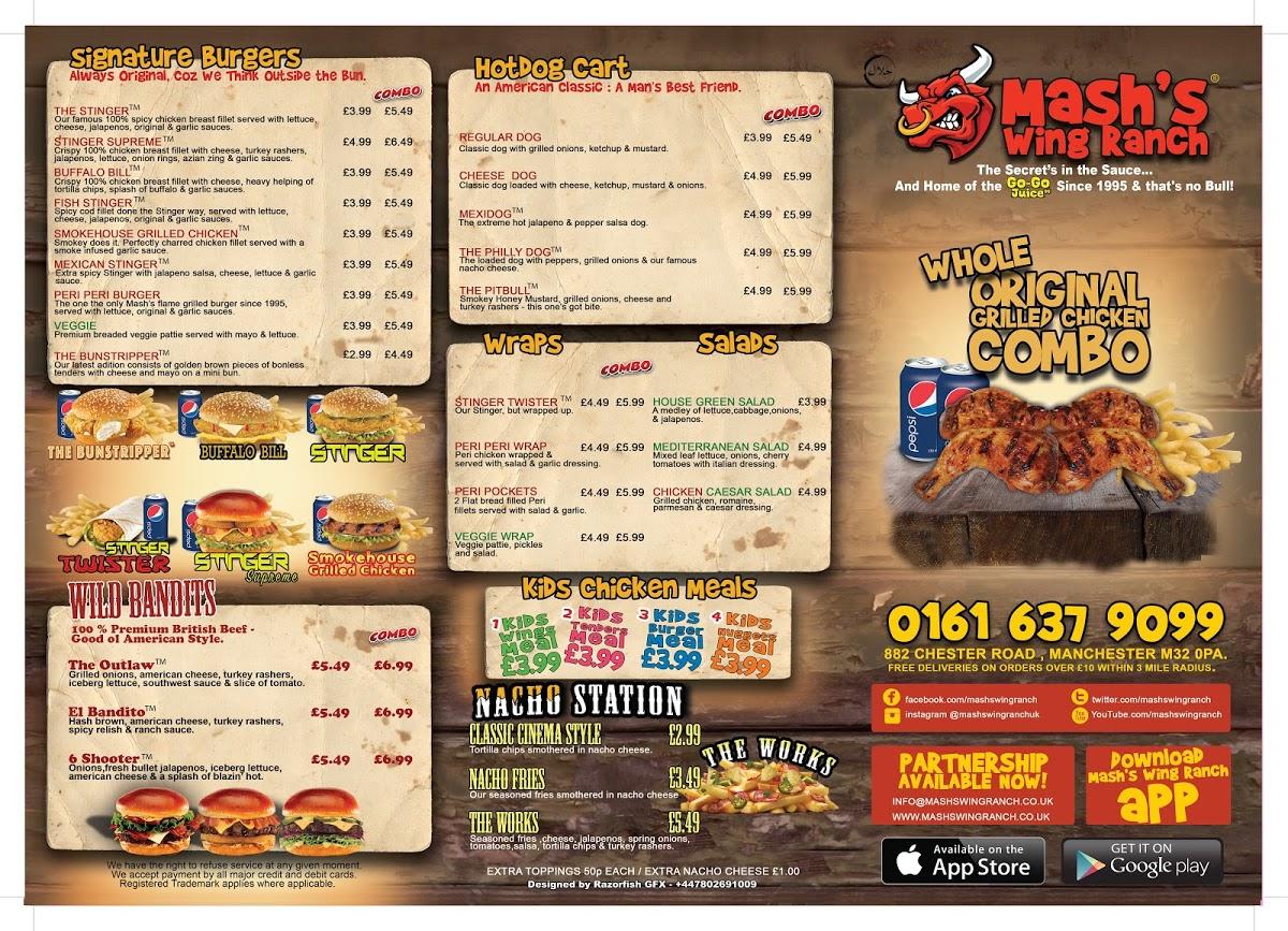 Menu at Mash’s Wing Ranch restaurant, Manchester