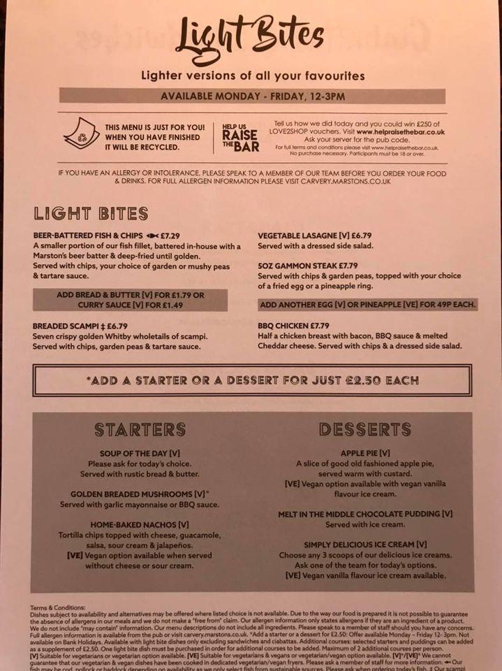 Menu at Waterwheel pub & bar, Port Glasgow, Russell Wy