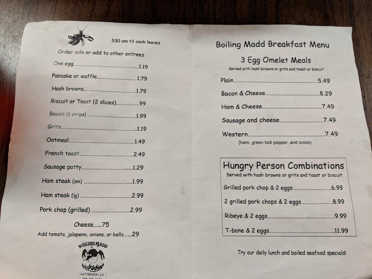 Menu at Boiling Madd restaurant, Patterson, 400 US90