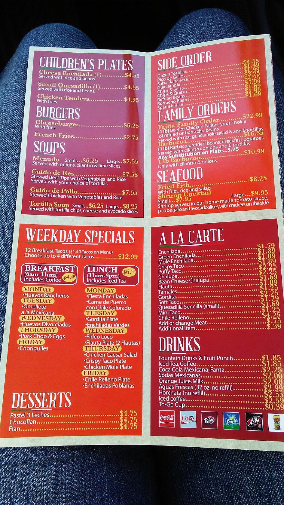 Menu at Camila's Mexican Restaurant Lookout Road, Selma, Lookout Rd
