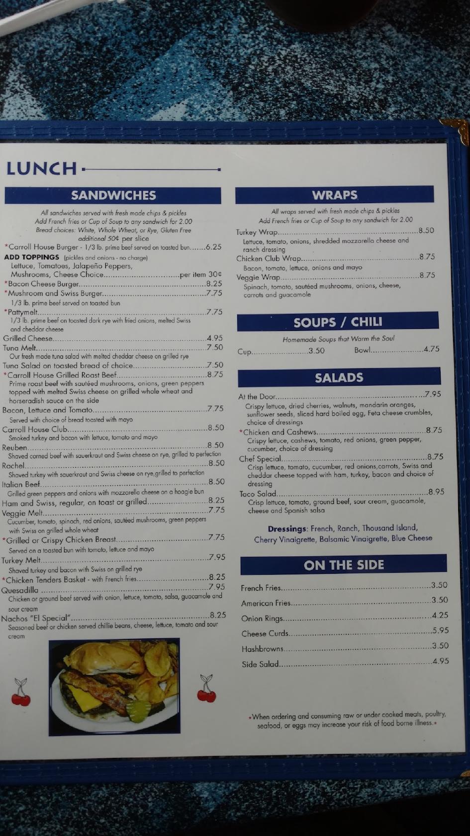 Menu at Carroll House Restaurant, Sister Bay