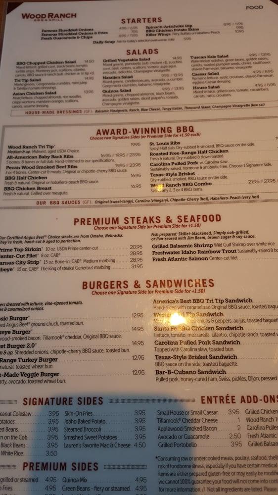 Menu At Wood Ranch Bbq, Cerritos