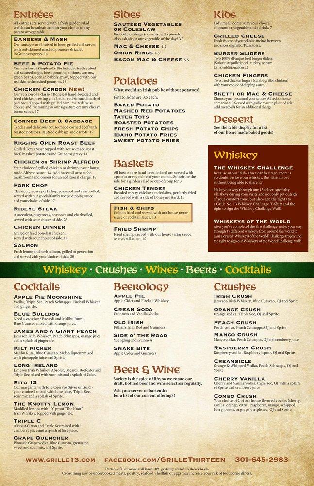 Menu at Grille No.13 pub & bar, Waldorf