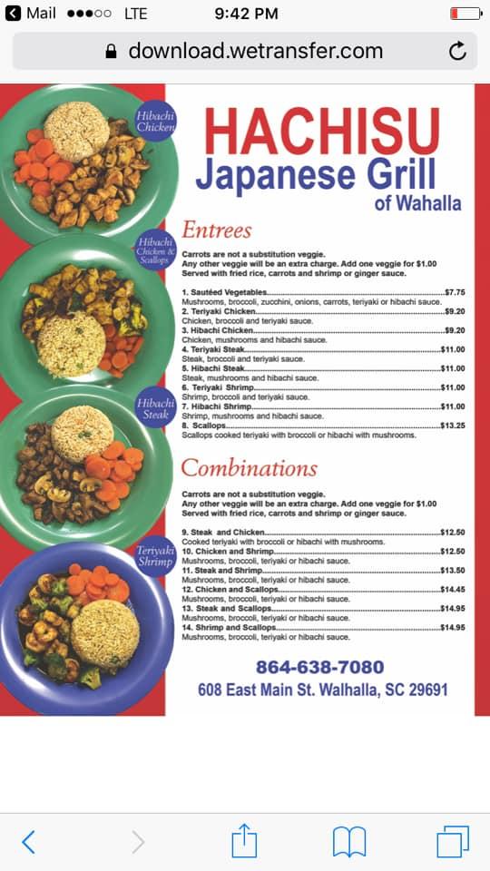 Menu at Hachi Express Steak & Seafood restaurant, Walhalla