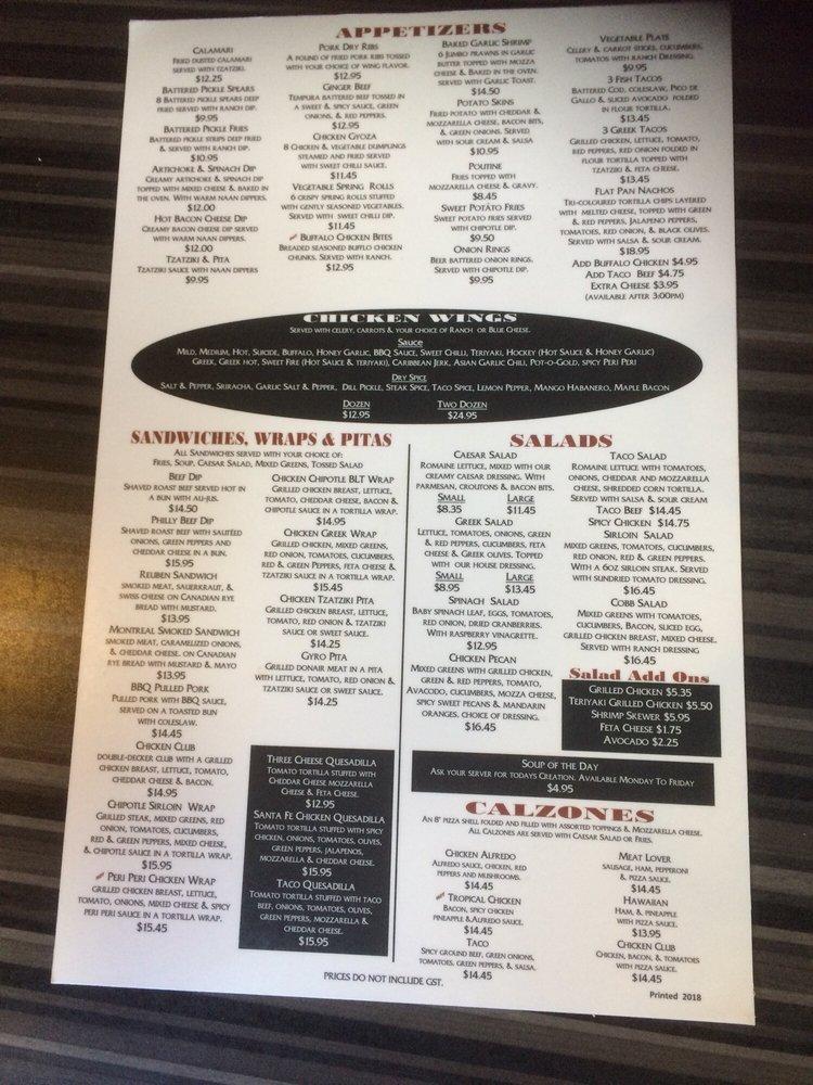 Menu at Vintage Tap House pizzeria, Drumheller
