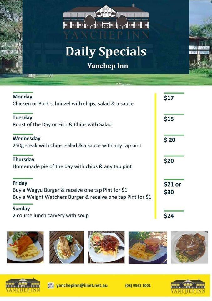 Menu at Yanchep Inn restaurant, Yanchep, Wanneroo Road