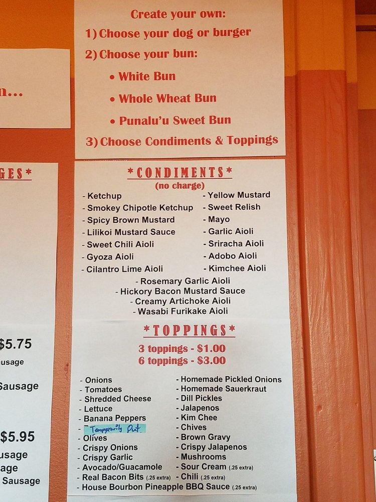 Menu at Big Island Top Dogs restaurant, Hilo