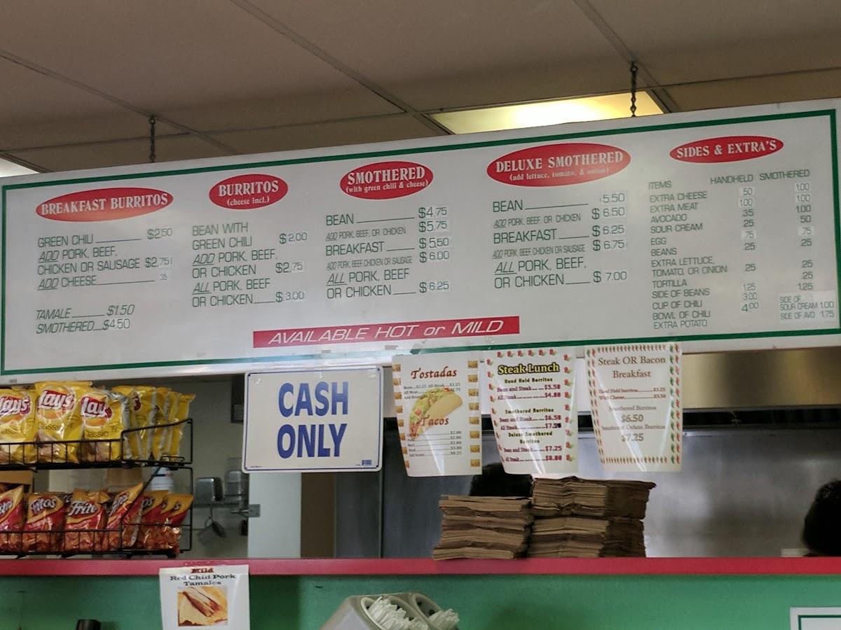 Menu at Burrito Co restaurant, Denver, S Santa Fe Dr