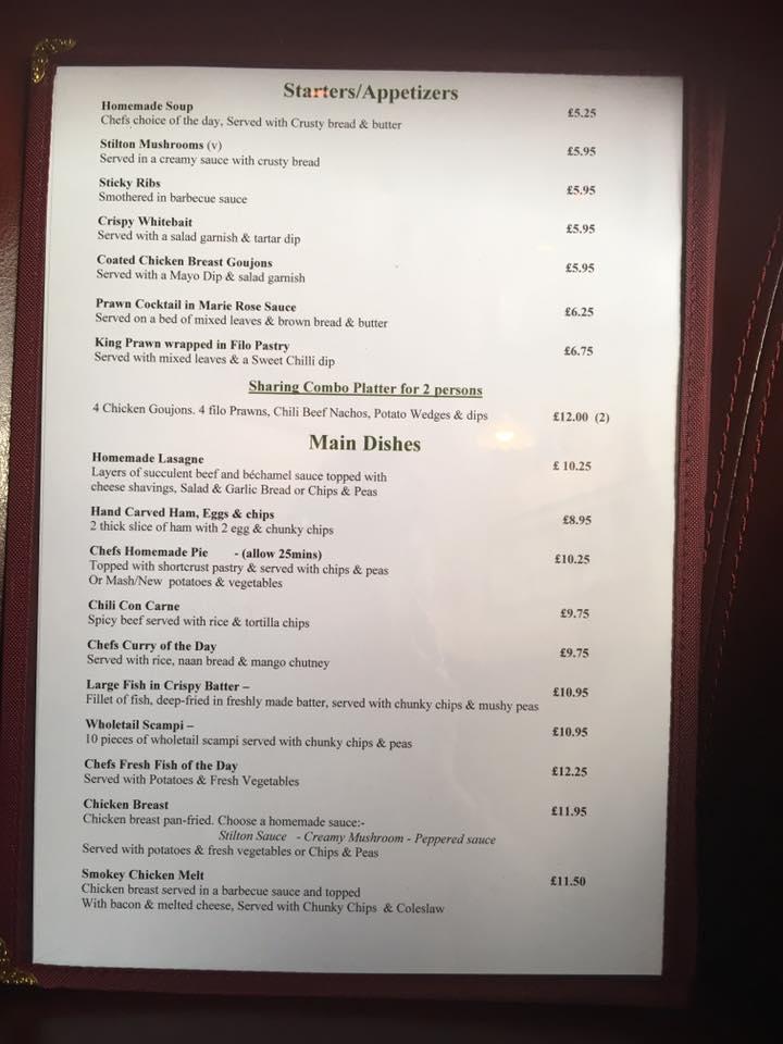 Menu at Carpenters Arms East Winch pub & bar, East Winch, Lynn Rd