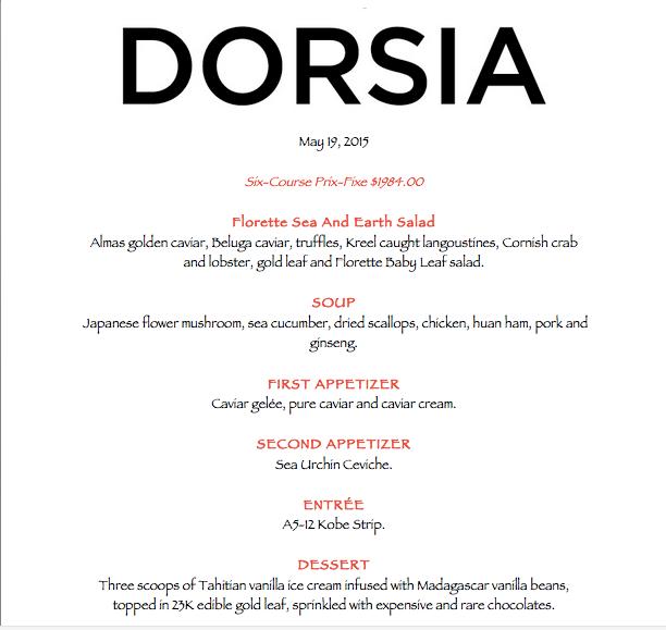 Menu at Dorsia restaurant, New York City, 5 E 19th St