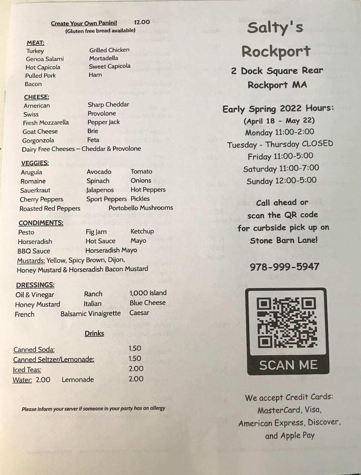Menu at Salty's Lobster, Dogs & More restaurant, Rockport
