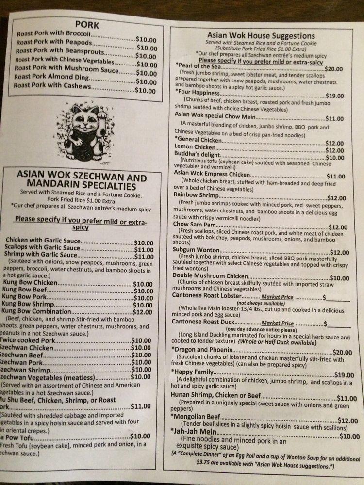 Menu at Asian Wok Chinese Restaurant, Westlake
