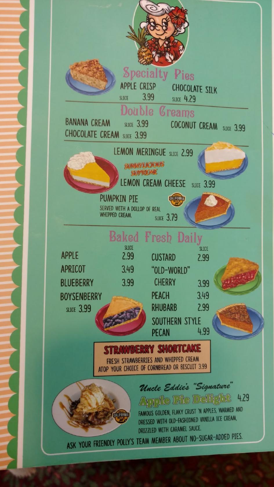 Menu at Polly's Pies Restaurant & Bakery, Laguna Hills