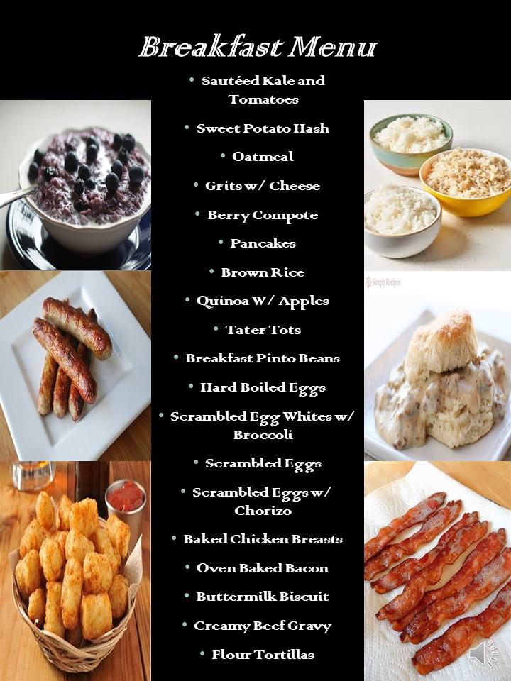 Carta del restaurante 1 SFG(A) DFAC, Joint Base Lewis-McChord