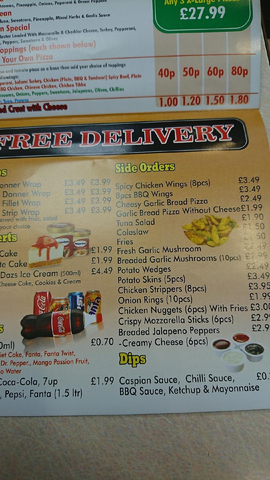 Menu at Caspian Pizza Coventry pizzeria, Coventry