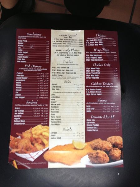Menu at Moe's Fish & Chicken restaurant, Inkster
