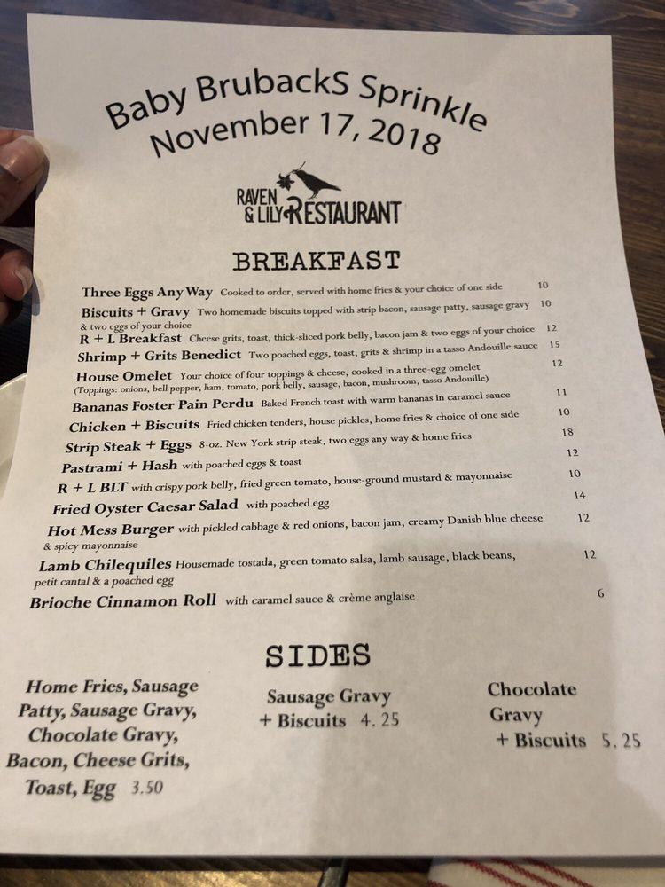 Menu at Raven & Lily restaurant, Collierville