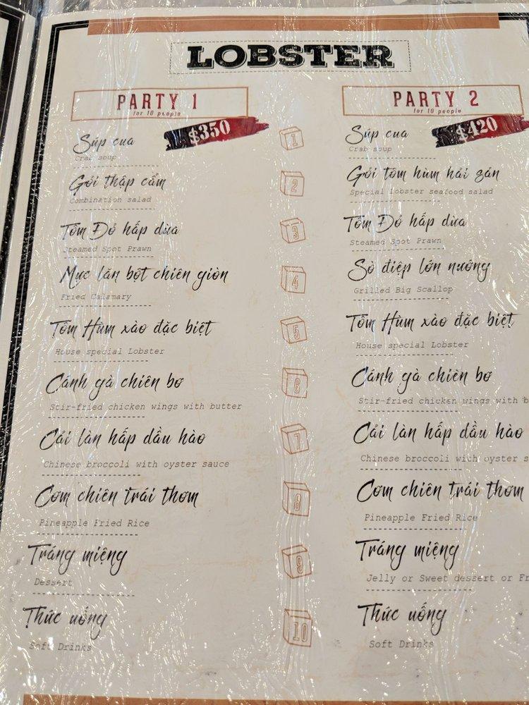 Menu at Tràm Chim Live King Crab restaurant, Westminster, Beach Blvd A