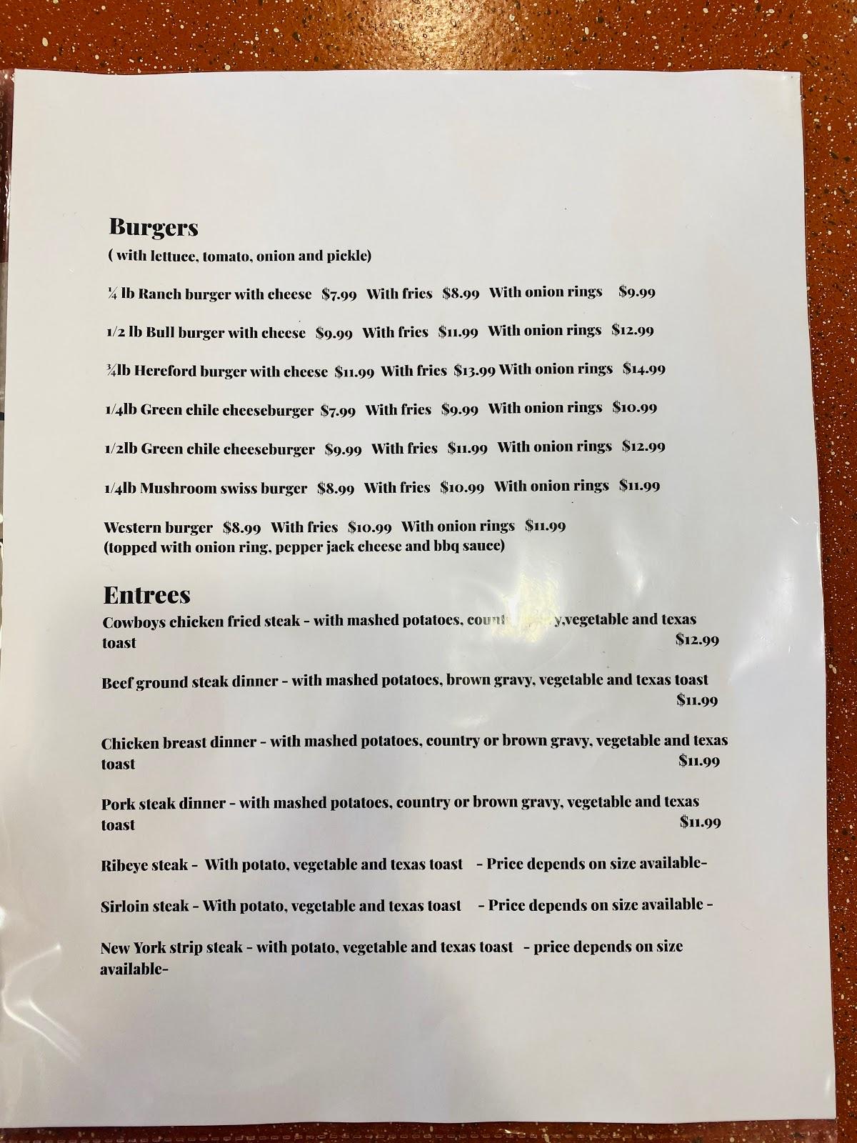 Menu at 66 Chuck Wagon desserts, Moriarty, U.S. Rte 66