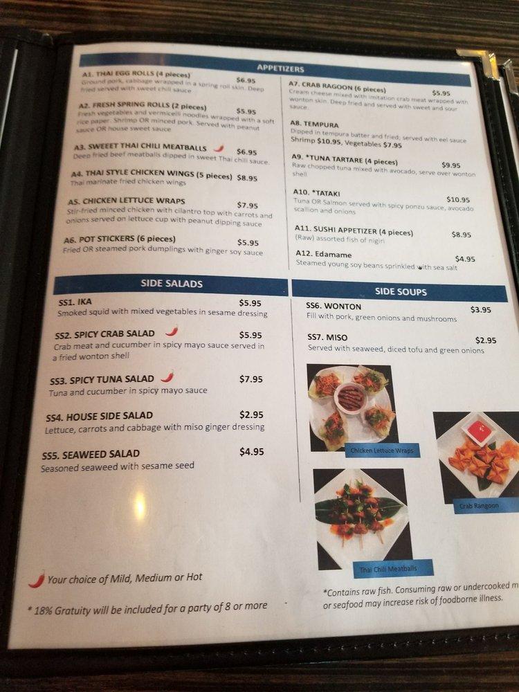 Menu at Jasmine's Thai & Sushi restaurant, Pickerington