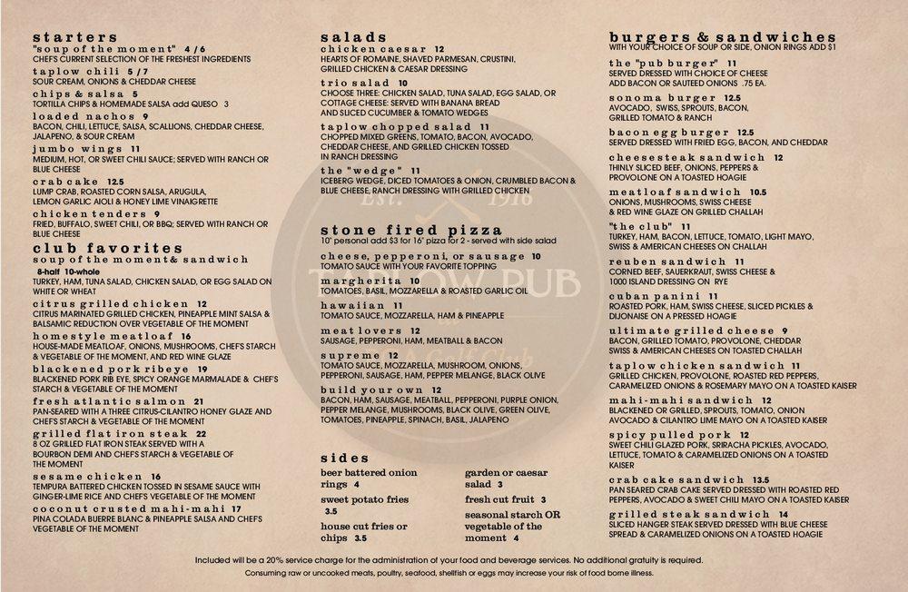 Menu at Taplow Pub, Port St. Lucie