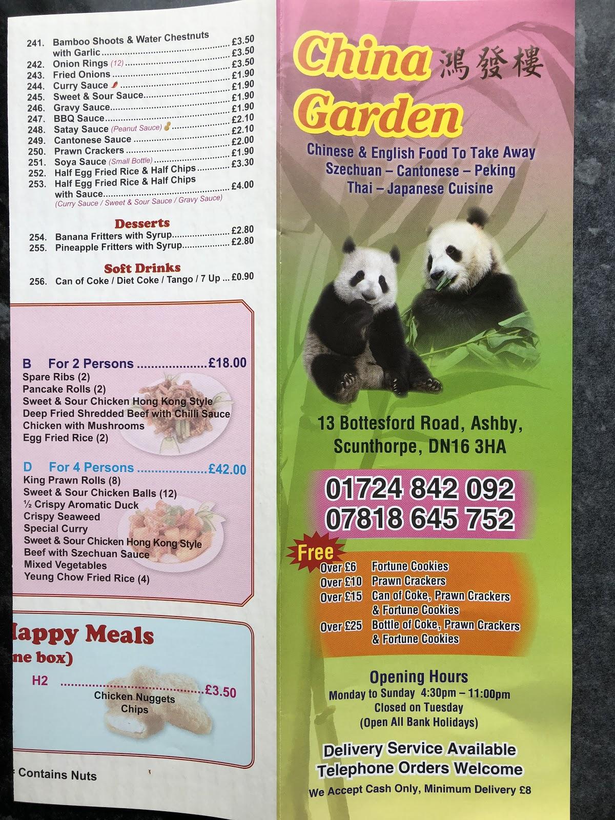 Menu At China Garden Fast Food Scunthorpe