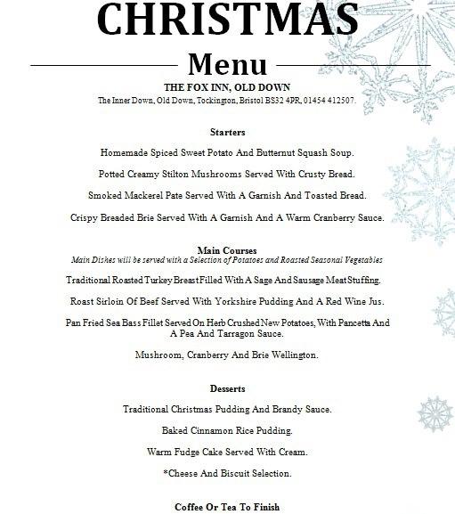 Menu at Fox Inn pub & bar, Bristol