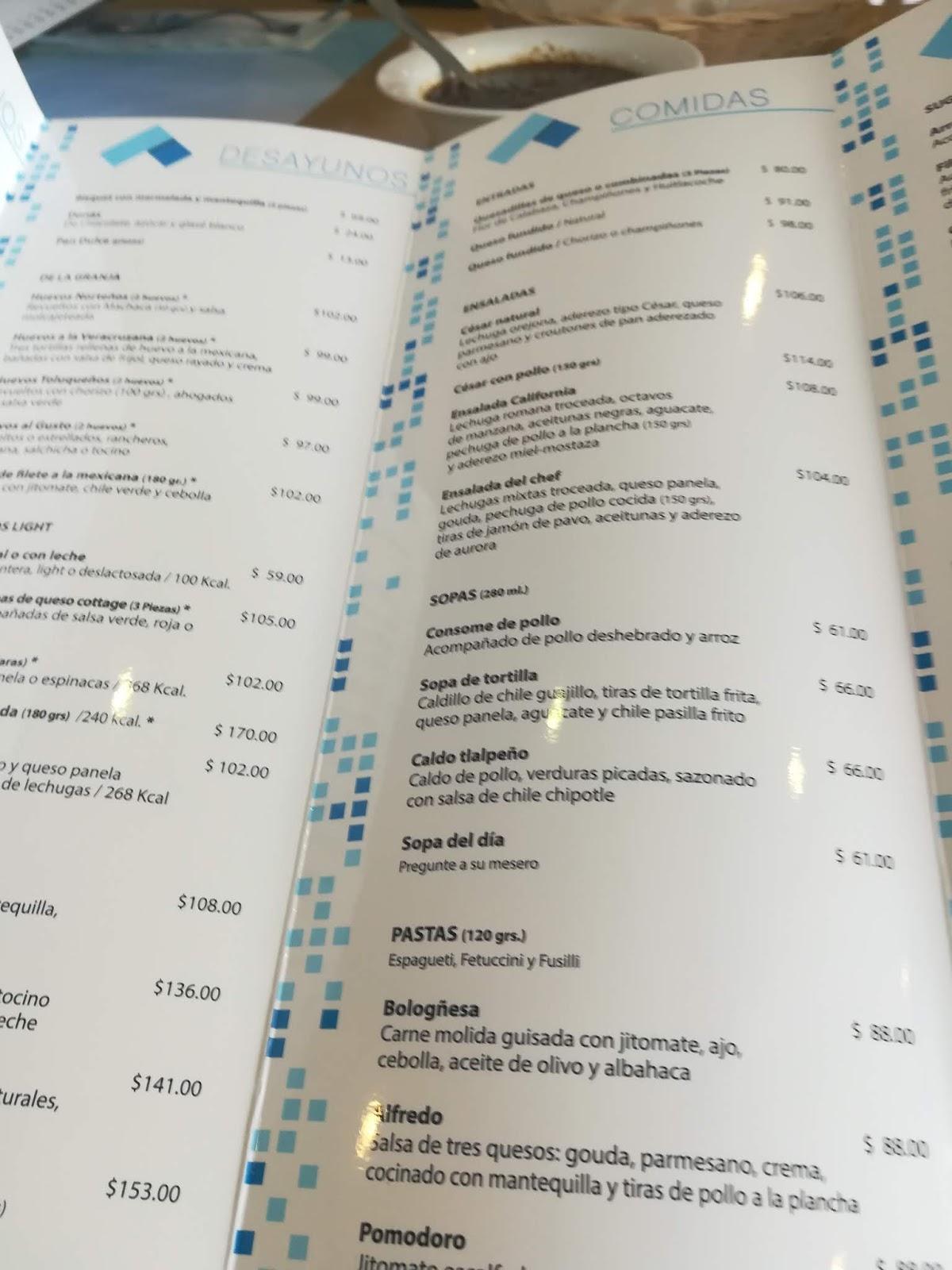 Menu at Rincón Azul restaurant, Mexico City, Pernambuco 651