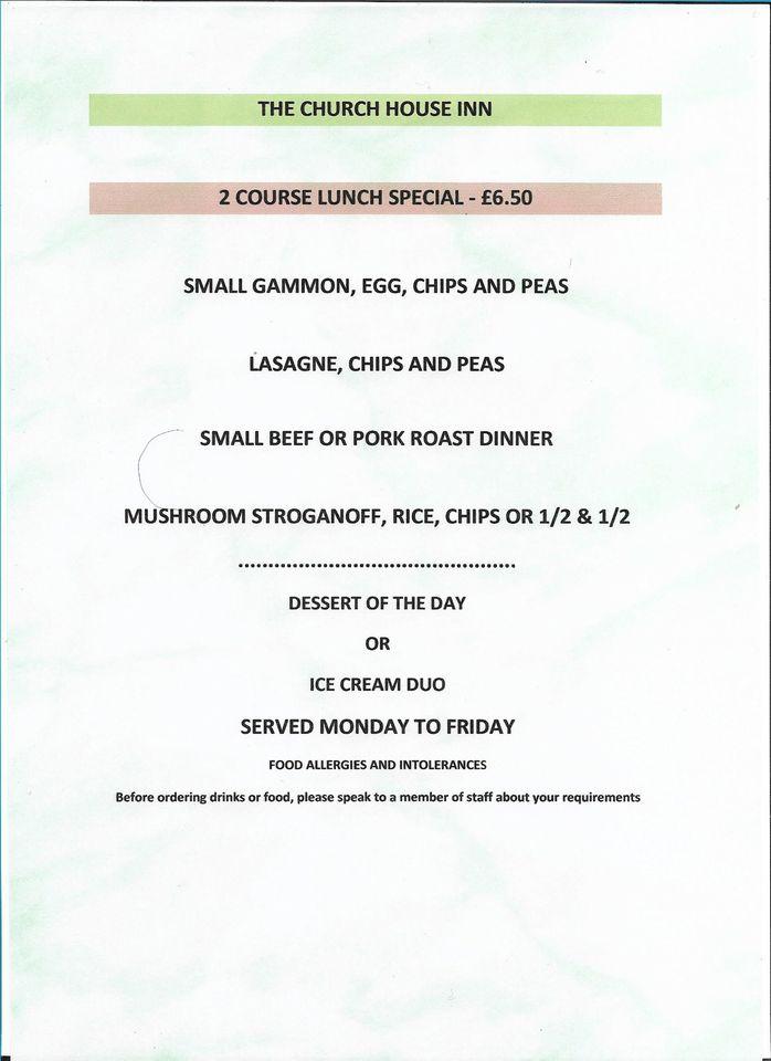 Menu At Church House Buglawton Pub And Bar Congleton Buxton Rd