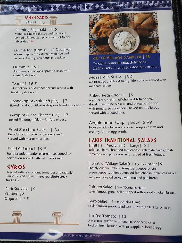 Menu at Lakis Restaurant, Ocala