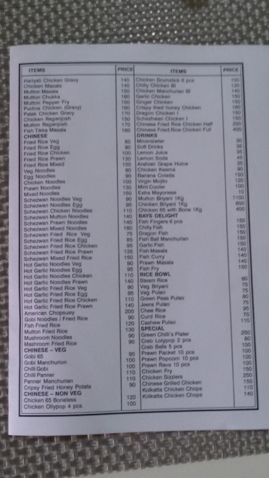 Menu at Green Chilli Multi Cuisine Restaurant, Puducherry