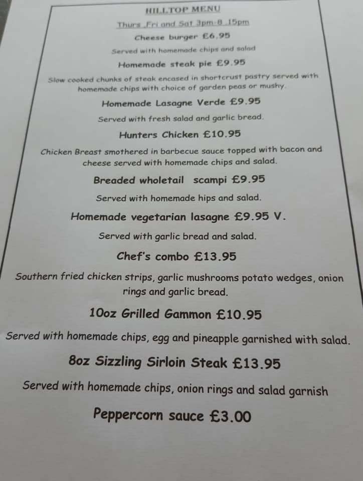 Menu at THE HILLTOP pub & bar, Conisbrough