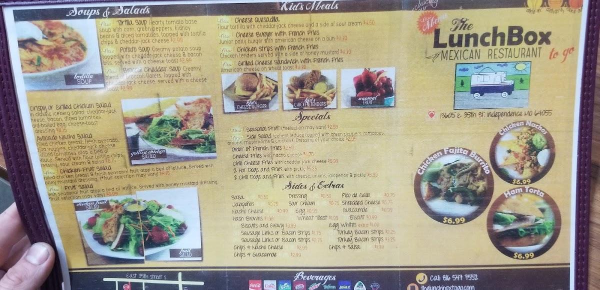 Menu at The Lunch Box restaurant, Independence
